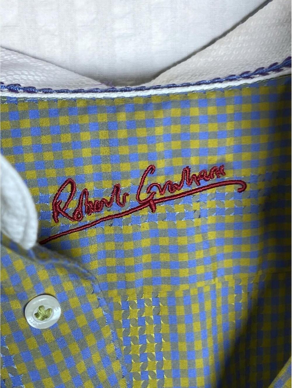 Robert Graham Classic Fit Large Green/Blue With Contrasting Cuffs EUC 42/16.5 - Picture 6 of 9